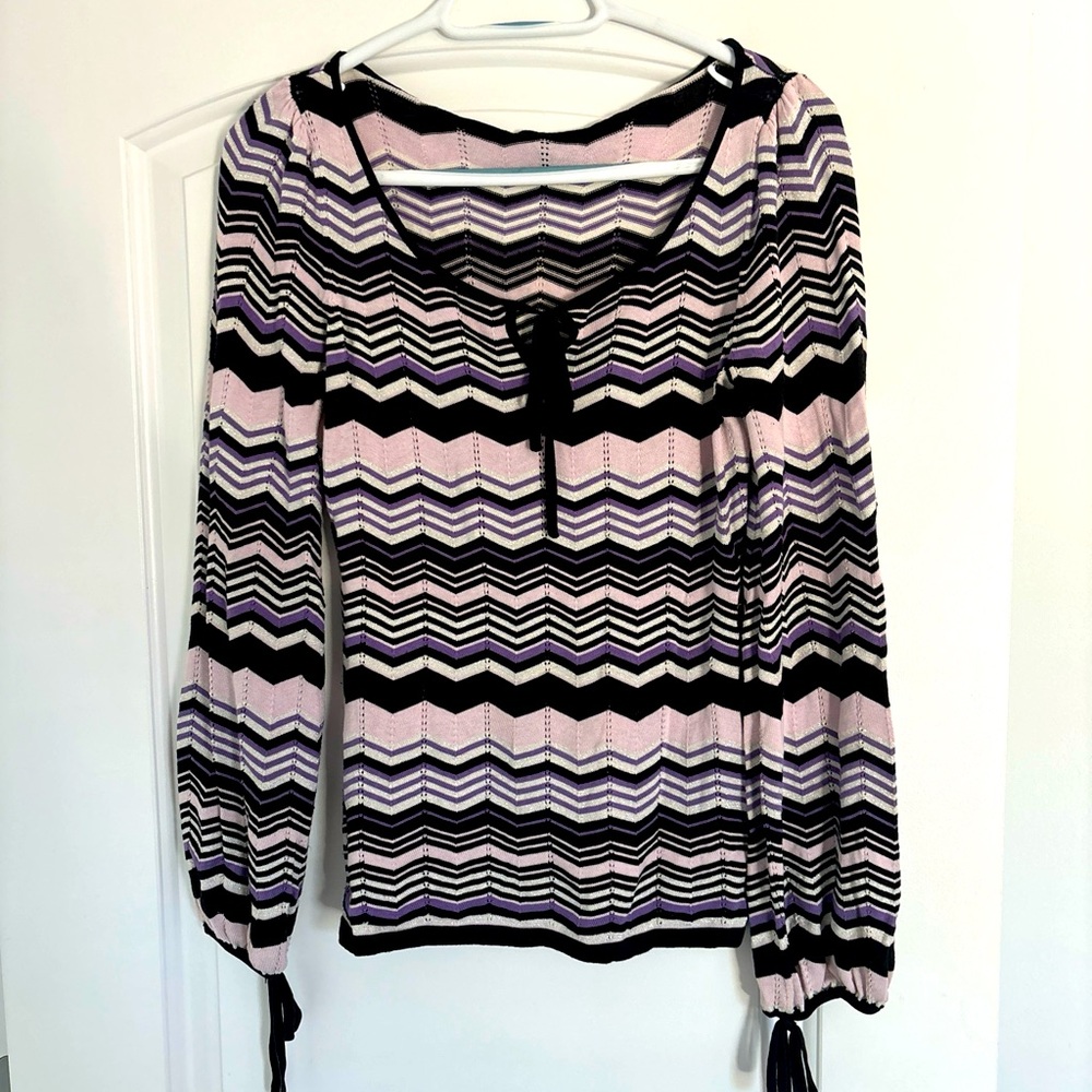 INS Lady Brand Woman’s Blouse, Size M Stripes Purple Pink Silver NWT Silk Blend